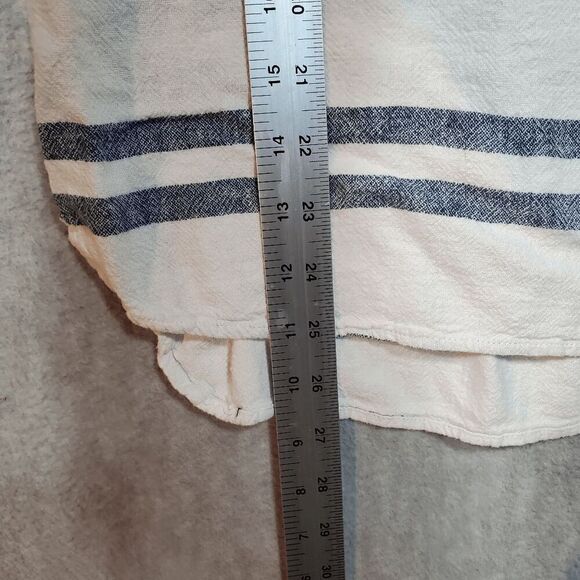 Ellen Tracy Top Womens Medium White Blue Striped Linen Blend Roll Tunic 1/4 Zip - Picture 5 of 9